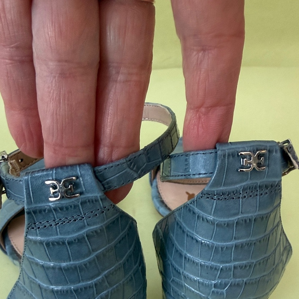 Sam Edelman Grayish Blue Croc-Embossed Leather Heels with Silver Hardware - Picture 5 of 10